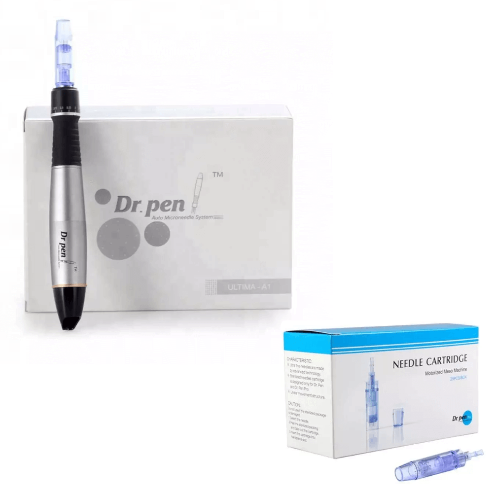 Set: Mikro-Nadel Dermapen von Dr. Pen Schwarz/Silber - mit 25er-Box Einwegnadeln (inkl. 2x Einwegnadeln)