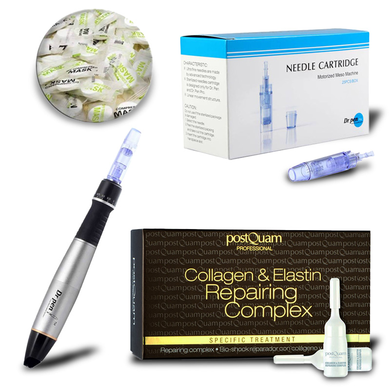 Professionelles Dr. Pen Dermapen Set - mit Einwegnadeln, Repair Ampullen und Gesichtsmasken