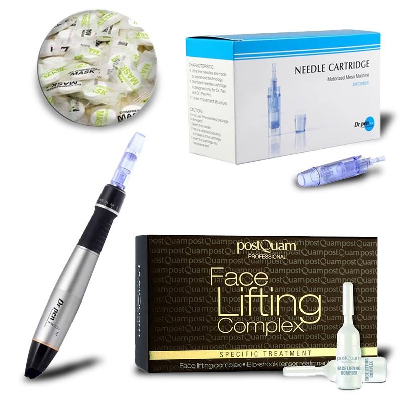 Professionelles Mesotherapie Gesichtspflege Set mit Dr. Pen Dermapen - in Farbe Schwarz/Silber und Lifting Ampullen