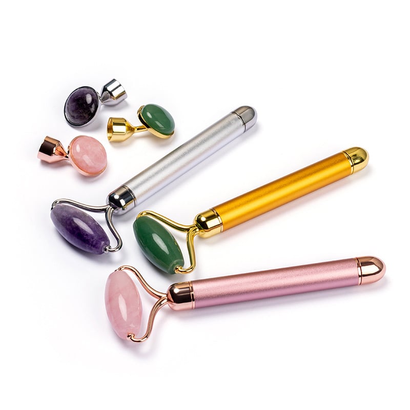 Vibrierender Gesichtsmassageroller aus Edelstein – mit Batterie