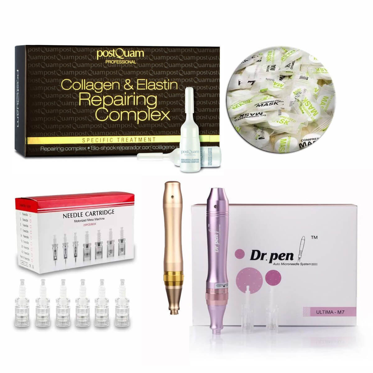 Professionelles Mesotherapie Gesichtspflege Set mit Dr. Pen Dermapen - in Farbe Gold und Repair-Kur Ampullen