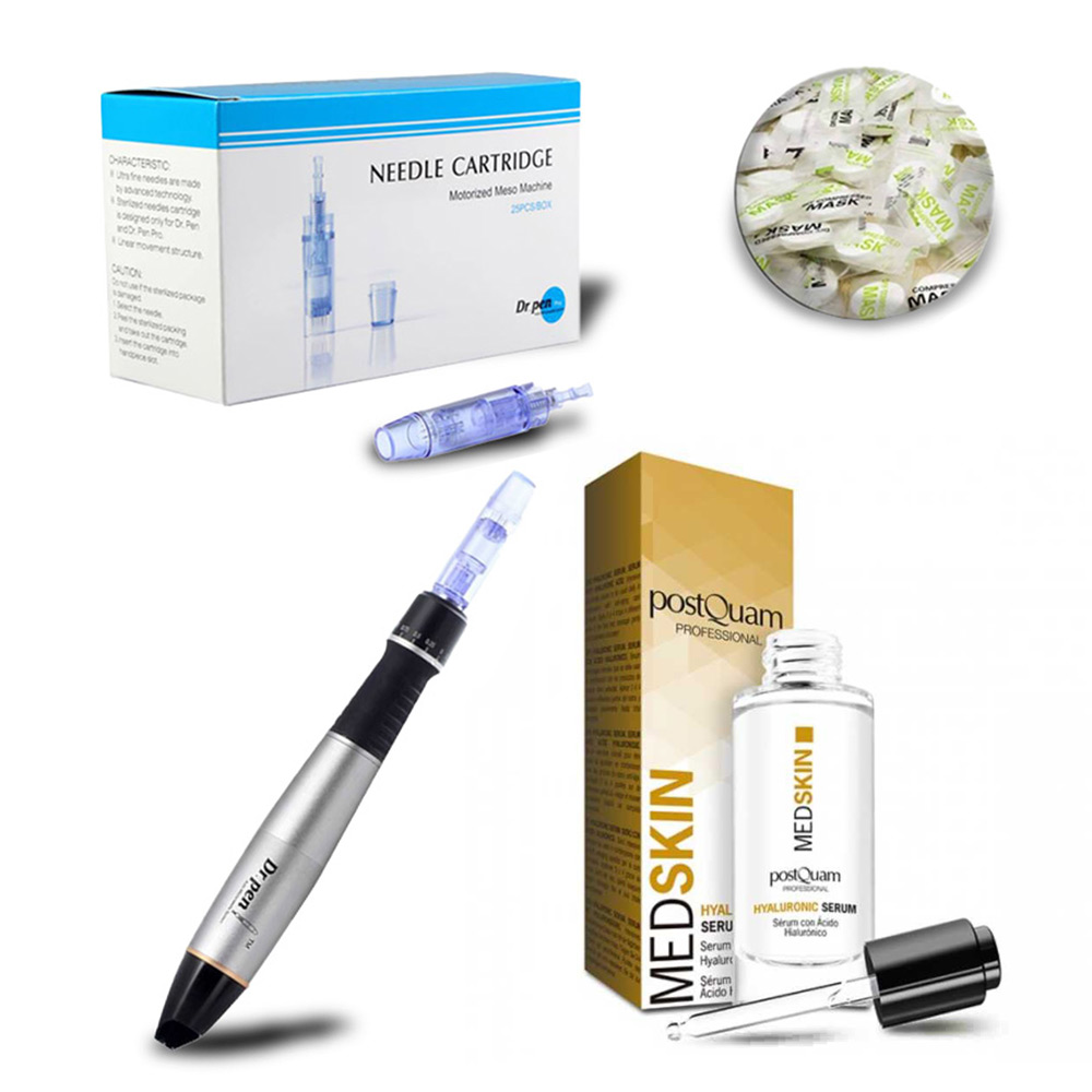 Professionelles Dr. Pen Dermapen Set - mit Einwegnadeln, Hyaluronic Serum und Gesichtsmasken