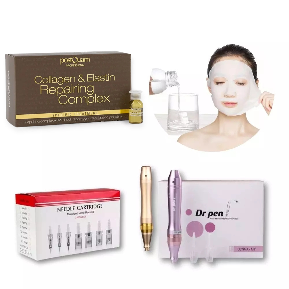Professionelles Mesotherapie Gesichtspflege Set mit Dr. Pen Dermapen - in Farben Gold od. Violett und Repair-Kur Ampullen
