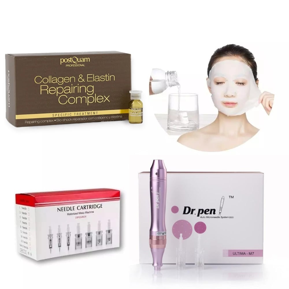Professionelles Mesotherapie Gesichtspflege Set mit Dr. Pen Dermapen - in Farbe Violett und Repair-Kur Ampullen