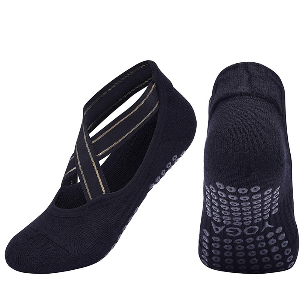 Rutschfeste, elastische Socken für Yoga, Pilates, Gymnastik, Fitnesstraining - für Frauen - Schwarz