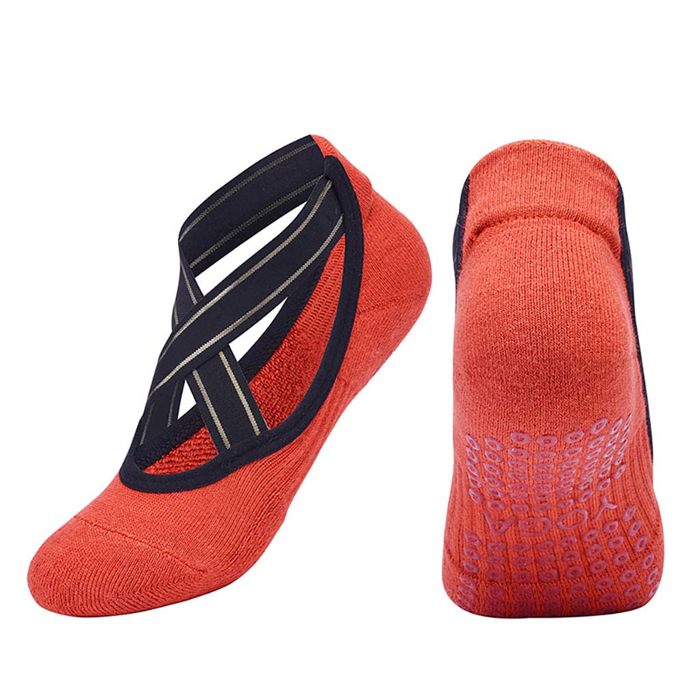 Rutschfeste, elastische Socken für Yoga, Pilates, Gymnastik, Fitnesstraining - für Frauen - Orange