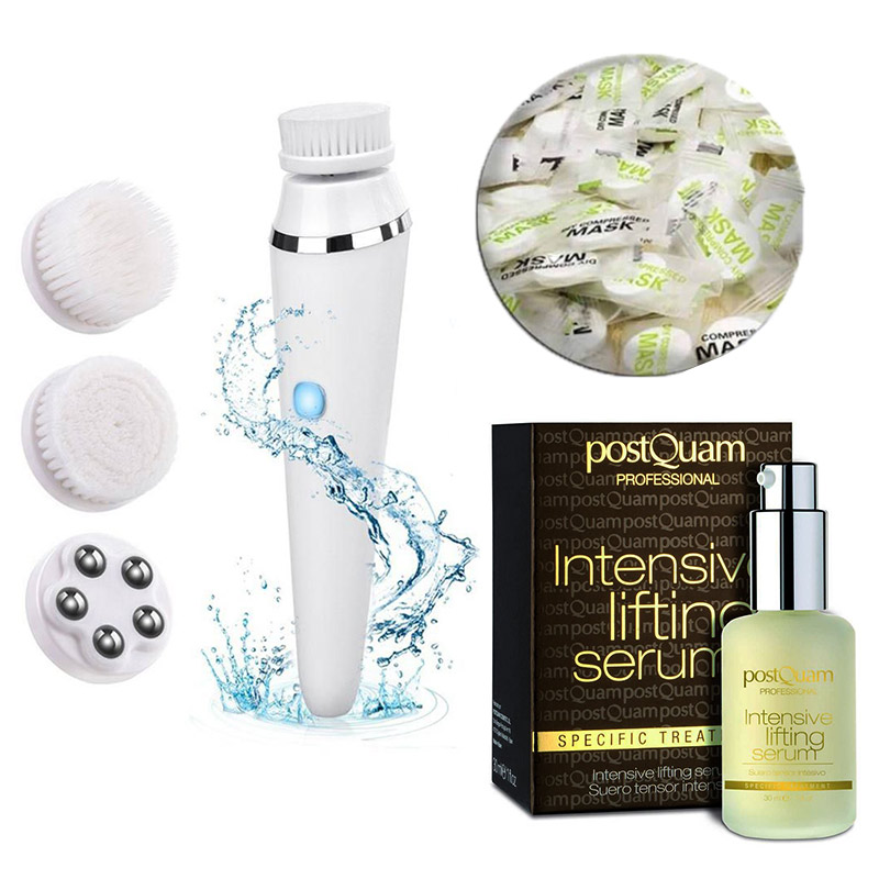 Gesichtsreinigungs- und Pflegeset mit Reinigungsbürste - inkl. Lifting Serum und Gesichtsmasken