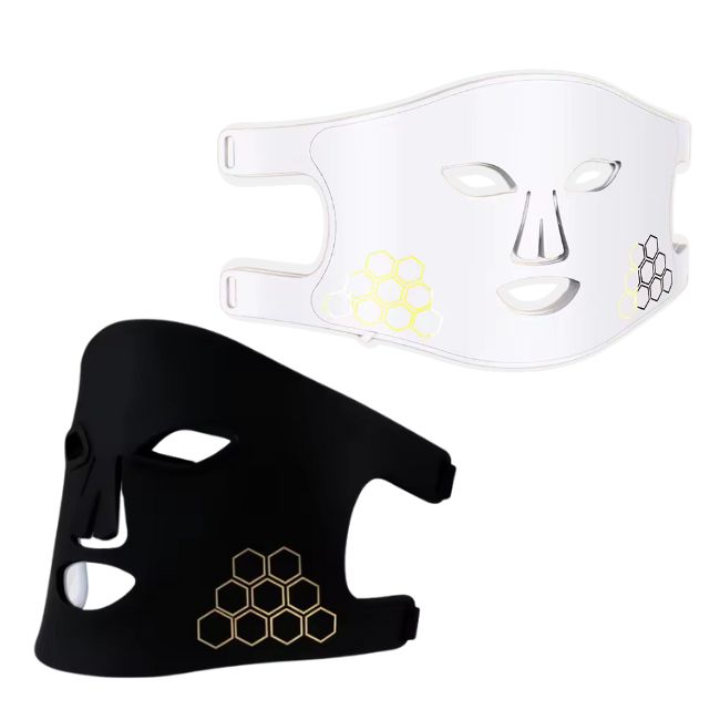 LED Lichttherapie Gesichtsmaske aus Silikon - mit rotem, blauem, infrarotem und violettem LED Licht