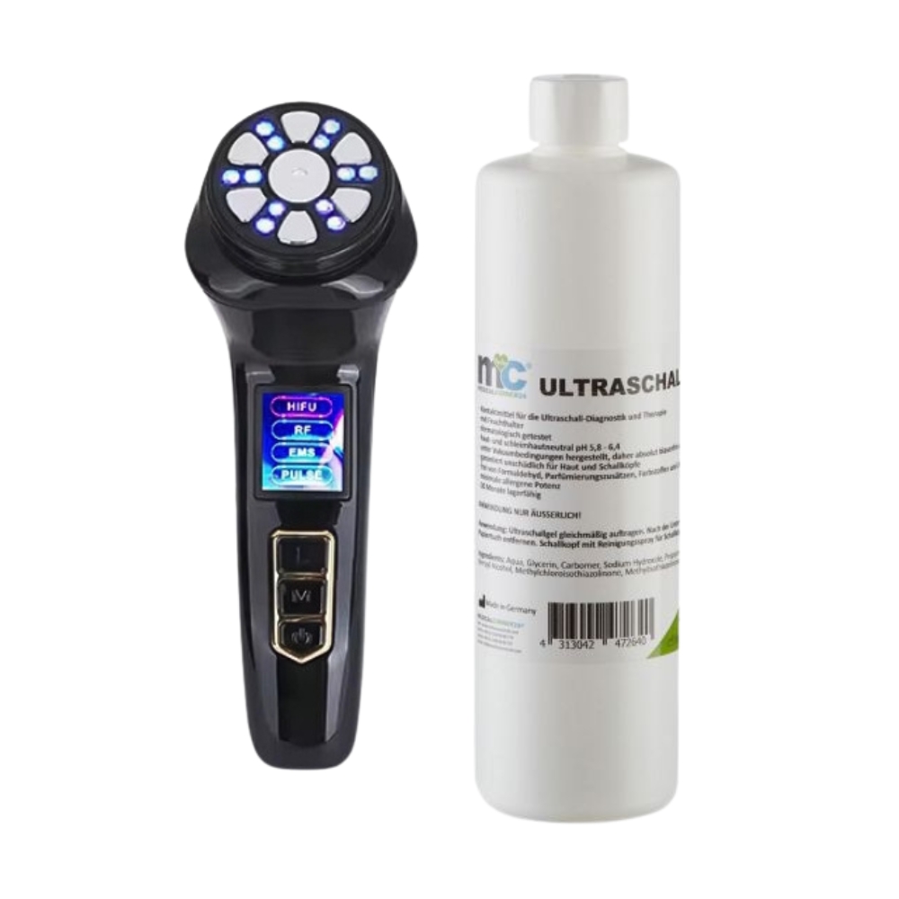 3rd Generation 4 in 1- HIFU-Hautbehandlungsgerät – HIFU, Radiofrequenz, EMS und LED in einem Gerät - mit Ultraschallgel